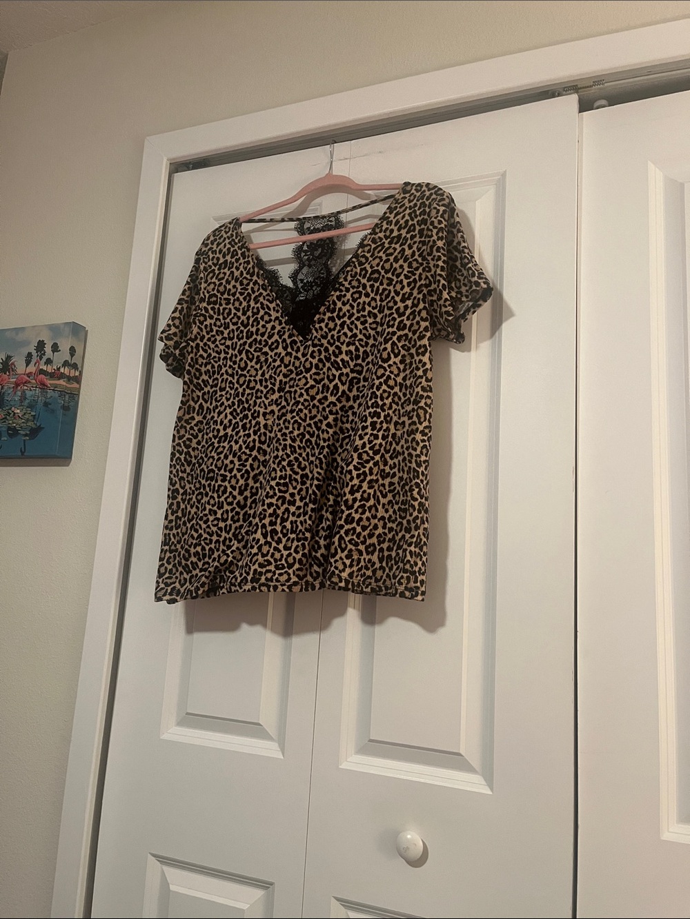 Daytrip Leopard Print V-Neck Lace Trim Blouse - Brown/Black